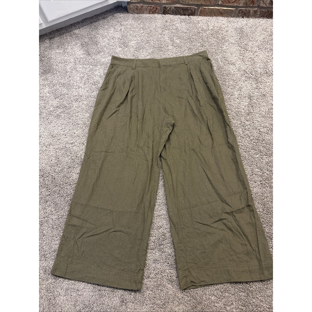 Gap Womens Linen Blend Wide Leg Pants Size 20 High Rise Army / Olive Green Flowy